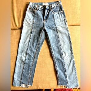 EVIDNT cropped distressed two-tone jeans, light blue, size 24